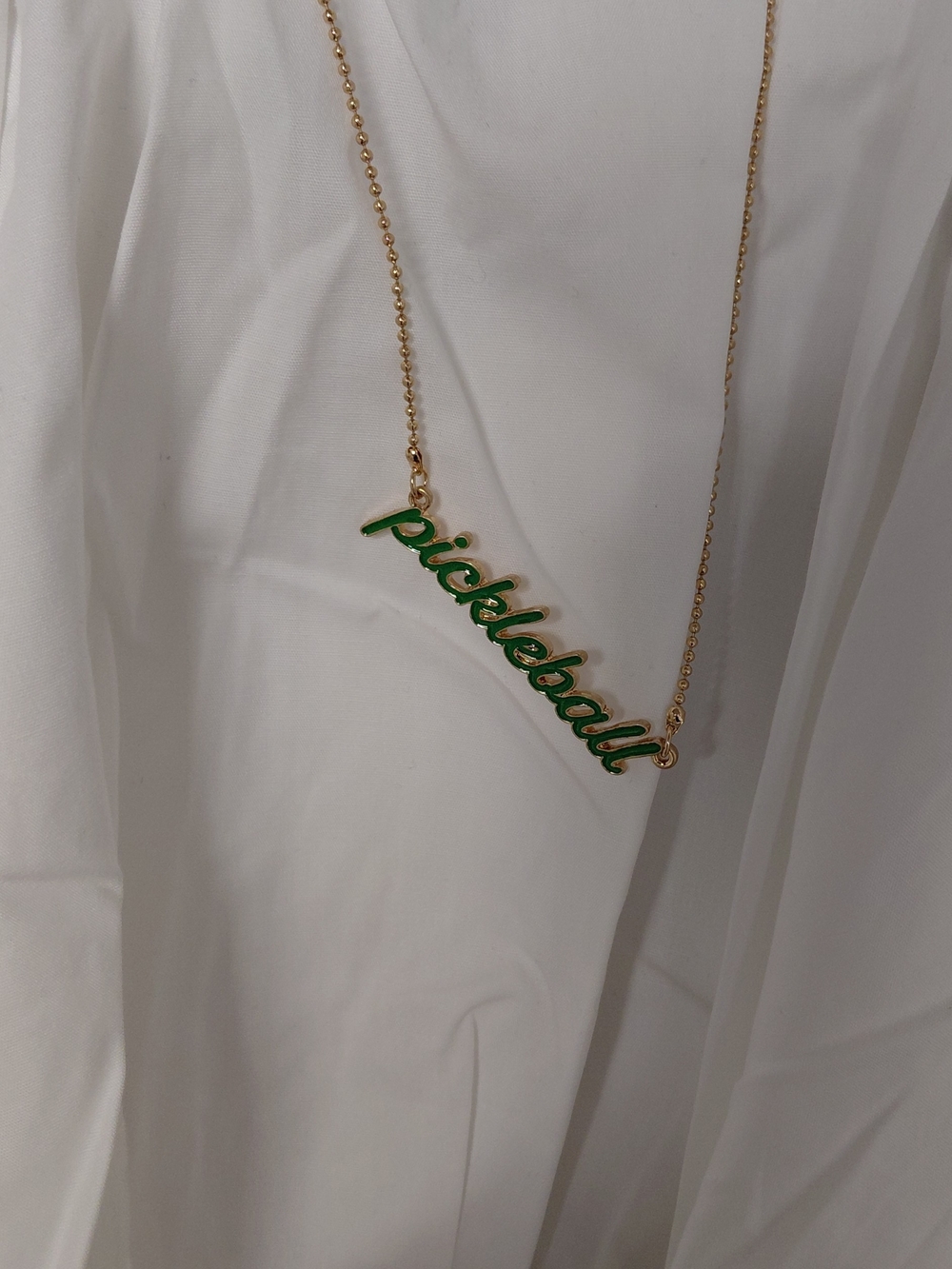 Gold & Green 'Pickleball' Script Necklace - Women Jewelry